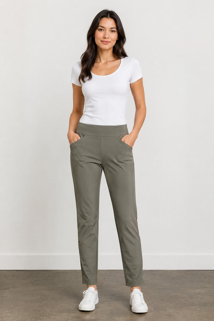 Chico’s green pull-on perfect stretch pants Medium travel comfy casual